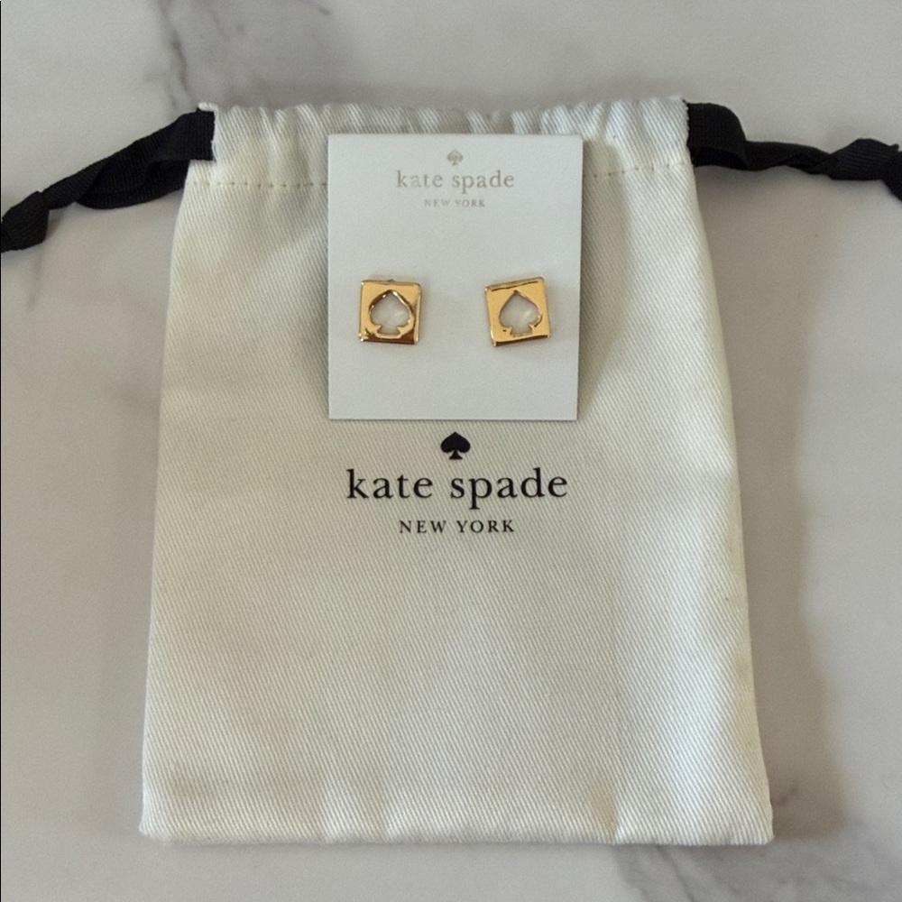 EUC Kate Spade Hole Punch Gold-Tone Square Stud Earrings